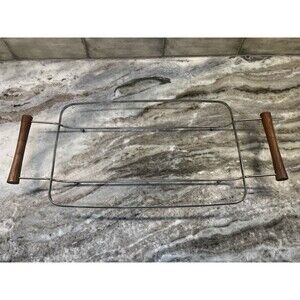Vintage Mid Century Rectangle Casserole Dish Holder Trivet MCM Style Wood Handle